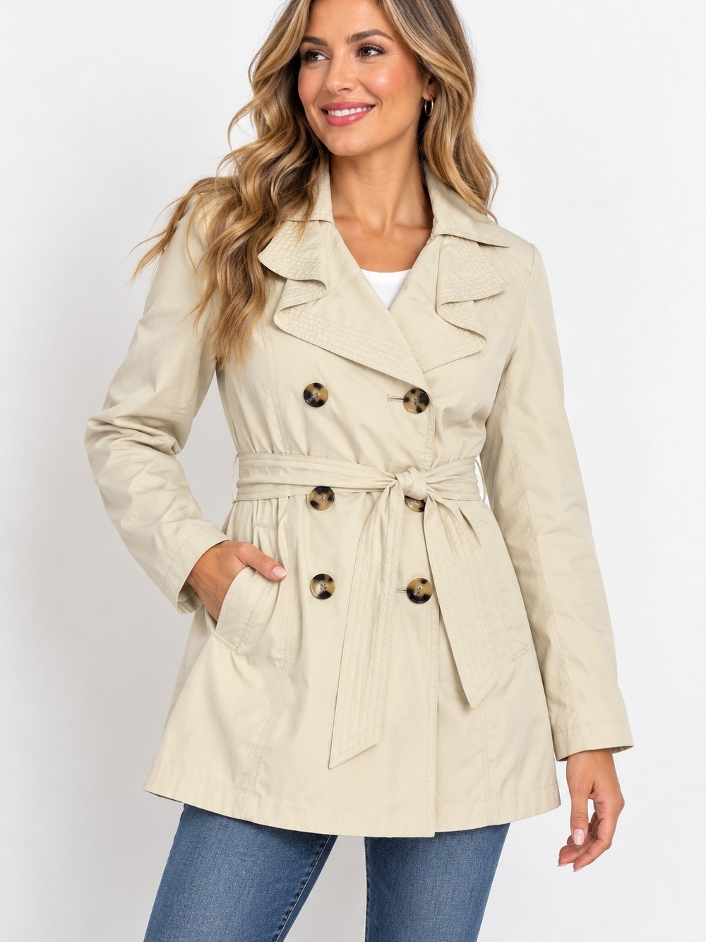 London Fog Women’s XL Beige Trench Coat Double Breasted Belted Lightweight